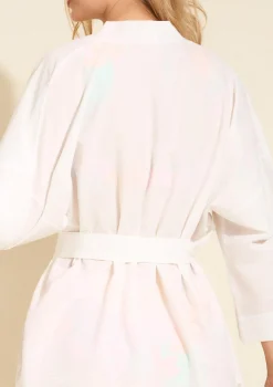 Bawełniane kimono plażowe wiązane w pasie z ozdobnym wzorem - Boho