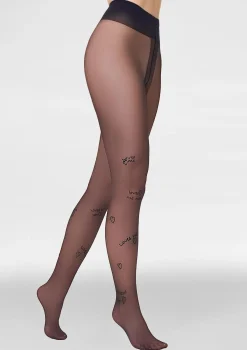 Cienkie rajstopy we flockowe napisy Love – Allure F13