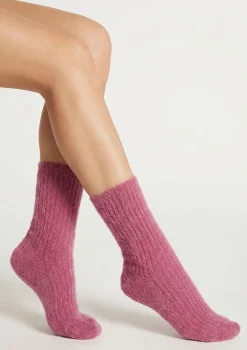 Ciepłe skarpetki damskie prążkowane z naturalnej bawełny - Angora F28
