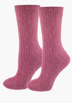 Ciepłe skarpetki damskie prążkowane z naturalnej bawełny - Angora F28