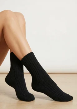 Ciepłe skarpetki damskie prążkowane z naturalnej bawełny - Angora F28