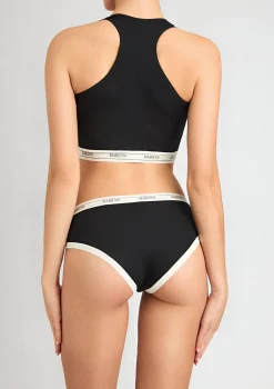 Czarny tank-top z oddychającej bawełny z elastyczną taśmą - Denise