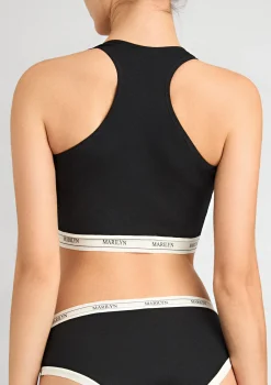 Czarny tank-top z oddychającej bawełny z elastyczną taśmą - Denise