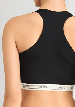 Czarny tank-top z oddychającej bawełny z elastyczną taśmą - Denise