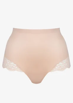 Figi damskie subtelnie modelujące z koronką cieliste - Lace Shine Panty
