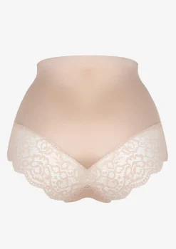 Figi damskie subtelnie modelujące z koronką cieliste - Lace Shine Panty