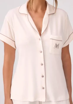 Koszulka piżamowa z ekologicznego włókna tencel krótki rękaw i haftowane logo Hannah