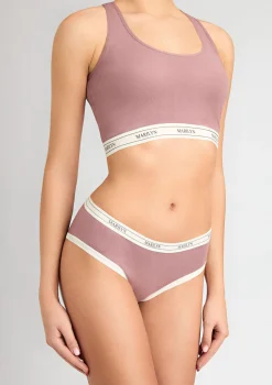 Śliwkowy tank-top z oddychającej bawełny z elastyczną taśmą - Denise