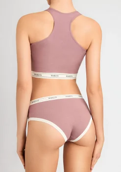 Śliwkowy tank-top z oddychającej bawełny z elastyczną taśmą - Denise