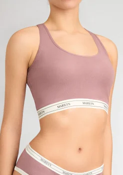 Śliwkowy tank-top z oddychającej bawełny z elastyczną taśmą - Denise