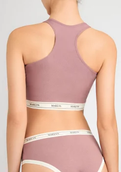 Śliwkowy tank-top z oddychającej bawełny z elastyczną taśmą - Denise
