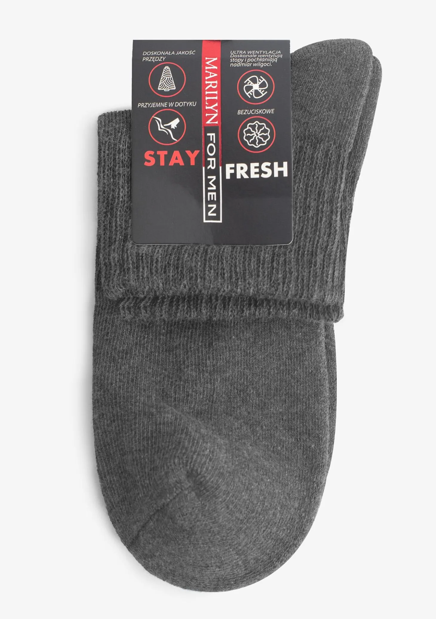Męskie ciemnoszare bawełniane skarpetki bezuciskowe z płaskim szwem - Stay fresh
