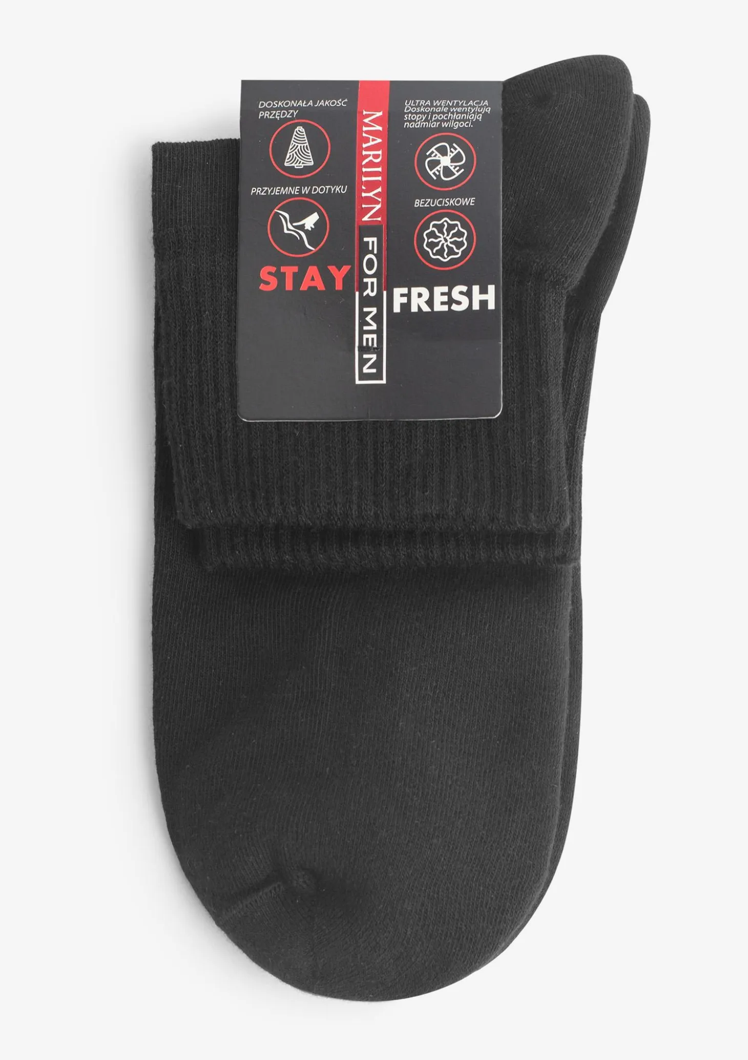 Męskie czarne bawełniane skarpetki bezuciskowe z płaskim szwem - Stay fresh