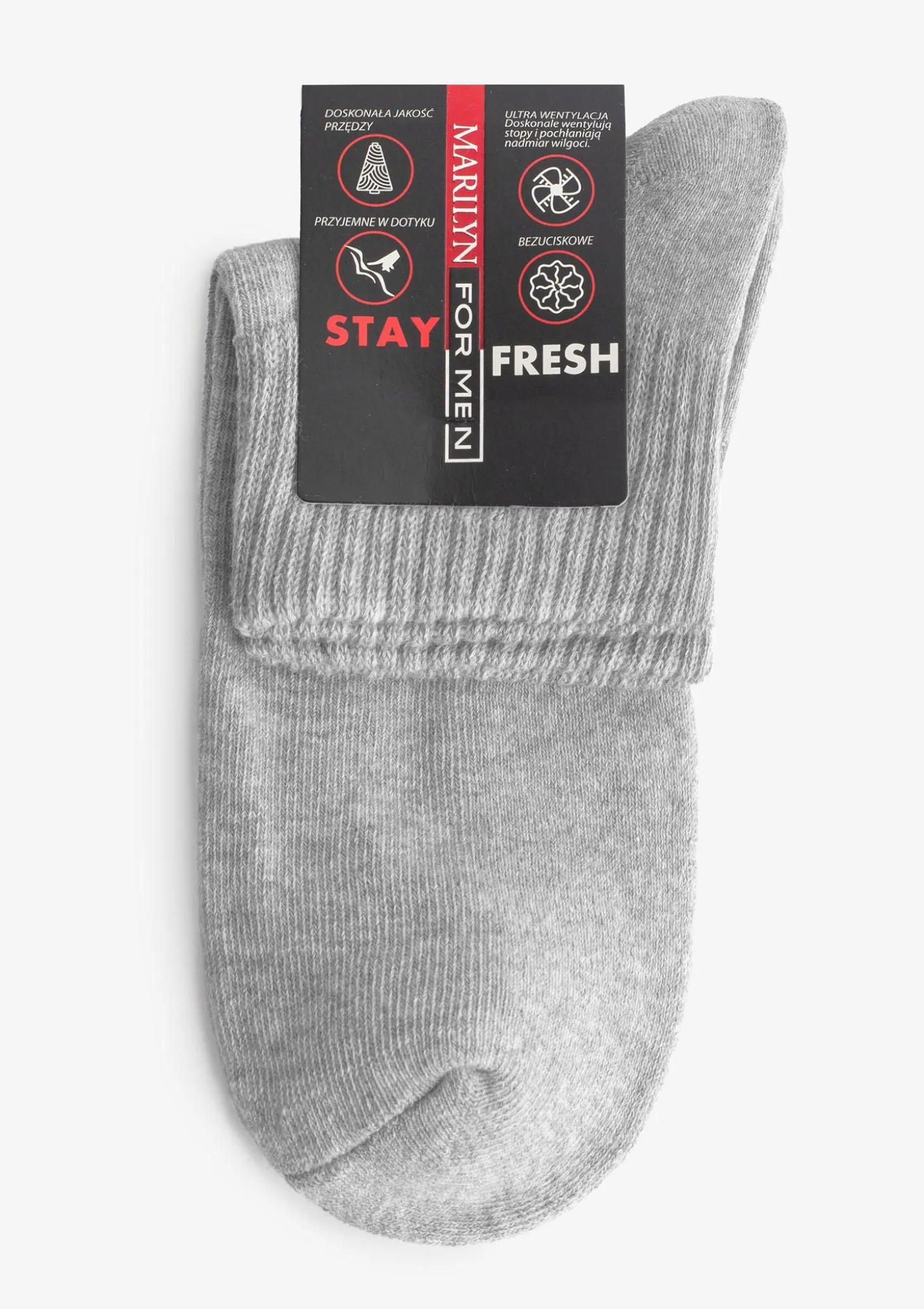 Męskie jasnoszare bawełniane skarpetki bezuciskowe z płaskim szwem - Stay fresh