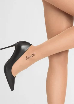 Rajstopy damskie beżowe z napisem LOVE Allure E06