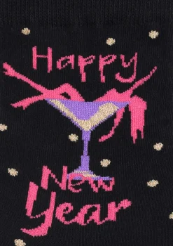 Skarpetki damskie bawełniane z kieliszkiem i napisem Happy New Year Happy Sl Marilyn