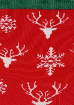 Skarpetki damskie bawełniane z grafika białych reniferów i śnieżynek snowy Deer Marilyn