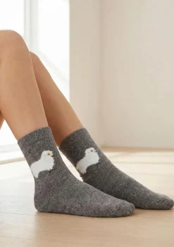 Skarpetki damskie ciepłe z wełną i angorą z motywem owcy - Angora F29
