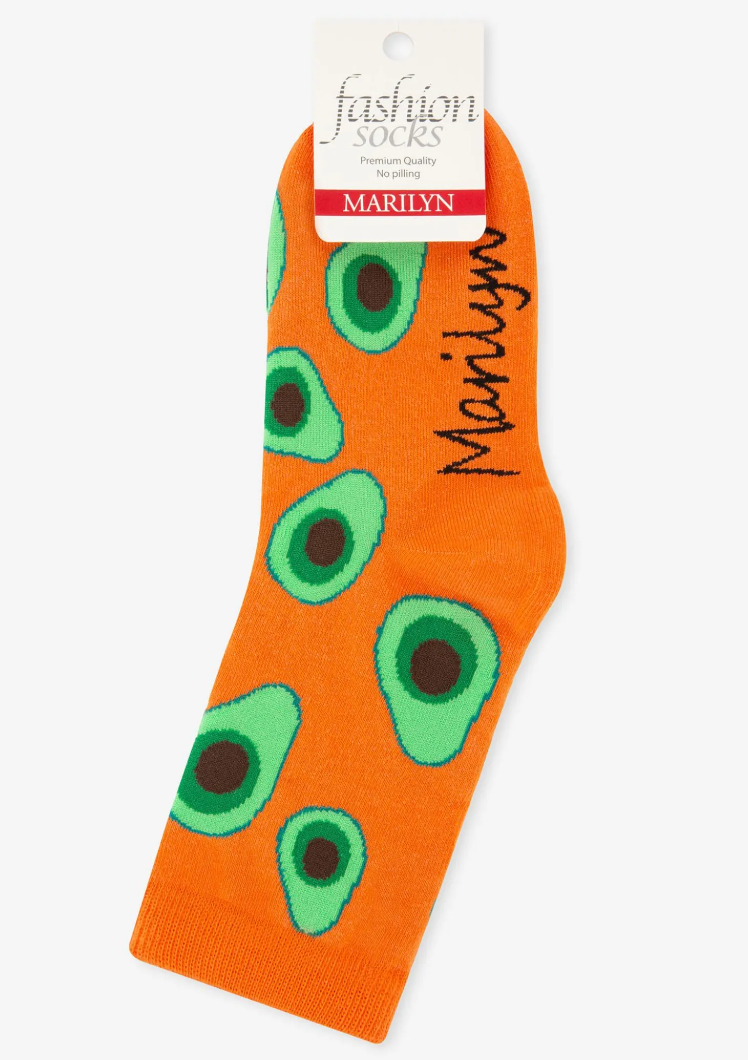 Skarpetki damskie intensywnie pomarańczowe w oryginalny wzór Avocado Marilyn