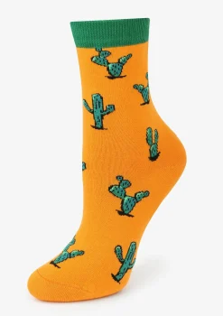 Skarpetki damskie pomarańczowe w zielone kaktusy Cactus Marilyn