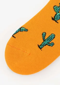 Skarpetki damskie pomarańczowe w zielone kaktusy Cactus Marilyn