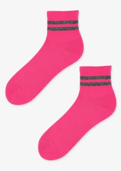 Skarpetki damskie różowe z błyszczącymi paskami SC Stripes Lurex Marilyn