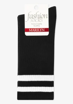 Skarpetki damskie w sportowym stylu z prążkowanym ściągaczem czarne Two Straps Marilyn