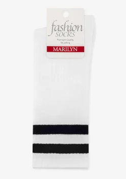 Skarpetki damskie w sportowym stylu z prążkowanym ściągaczem białe Two Straps Marilyn