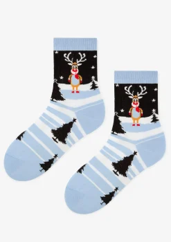 Skarpetki damskie w zimowy wzór z reniferem Santa Rudolph Marilyn