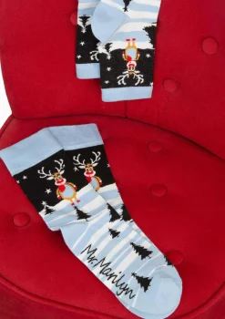 Skarpetki damskie w zimowy wzór z reniferem Santa Rudolph Marilyn