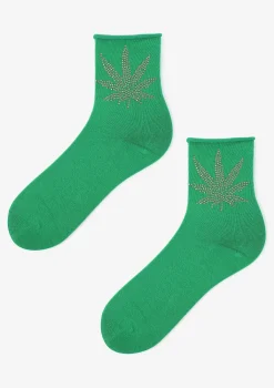 Skarpetki damskie z błyszczącym liściem Cotton Green Relax Marilyn