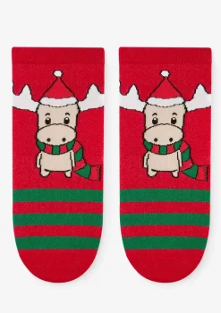 Skarpetki damskie z motywem łosia w czapce Mikołaja Christmas Moos Marilyn