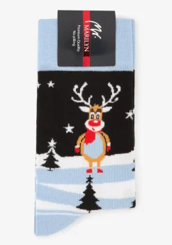 Skarpetki męskie w zimowy wzór z reniferem Santa Rudolph Marilyn