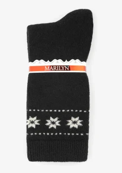 Skarpetki męskie z angorą i wełną subtelny wzór zimowy czarne D30 Marilyn
