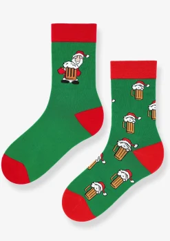 Skarpety męskie bawełniane nie do pary w świąteczne kufle piwa Santa Beer 2 Marilyn