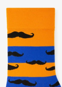 Skarpety męskie z grafiką wąsów na pasiastym tle Mustache Marilyn