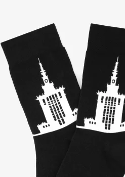 Skarpety PRL z motywem warszawskiego Pałacu Kultury i Nauki Marilyn
