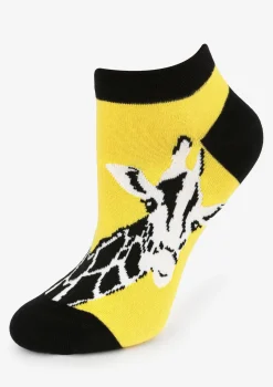 Stopki damskie z grafiką żyrafy na wyrazistym żółtym tle Giraffe Marilyn