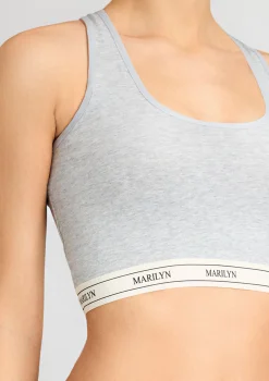 Szary tank-top z oddychającej bawełny z elastyczną taśmą - Denise
