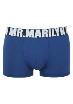 Bokserki męskie klasyczne z logowaną gumą niebieskie Letters Boxer Marilyn