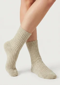 Ciepłe skarpetki damskie prążkowane z naturalnej bawełny - Angora F28