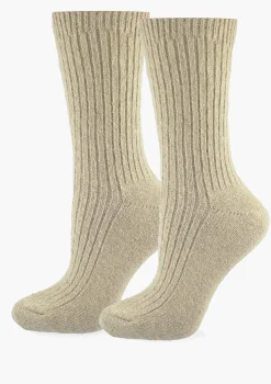 Ciepłe skarpetki damskie prążkowane z naturalnej bawełny - Angora F28