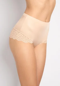 Figi damskie brazyliany z koronką delikatnie modelujące cieliste - Lace Shine Brasilian