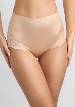 Figi damskie subtelnie modelujące z koronką cieliste - Lace Shine Panty