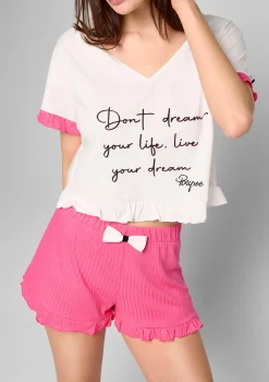 Koszulka piżamowa damska z krótkim rękawkiem i napisem Dreams Poupee Marilyn