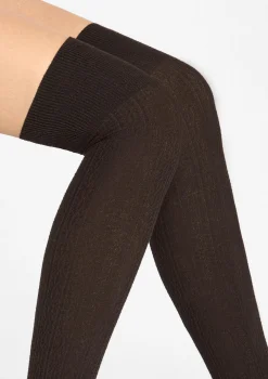Zakolanówki damskie bawełniane z prążkowanym splotem brąz Zazu Cotton A40 Marilyn